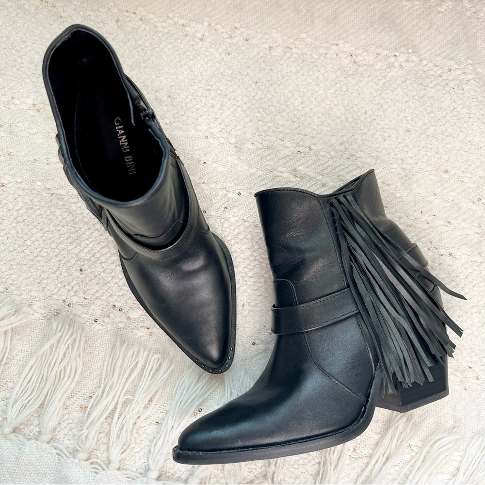 Gianni Bini Black Ankle Boots with Fringe